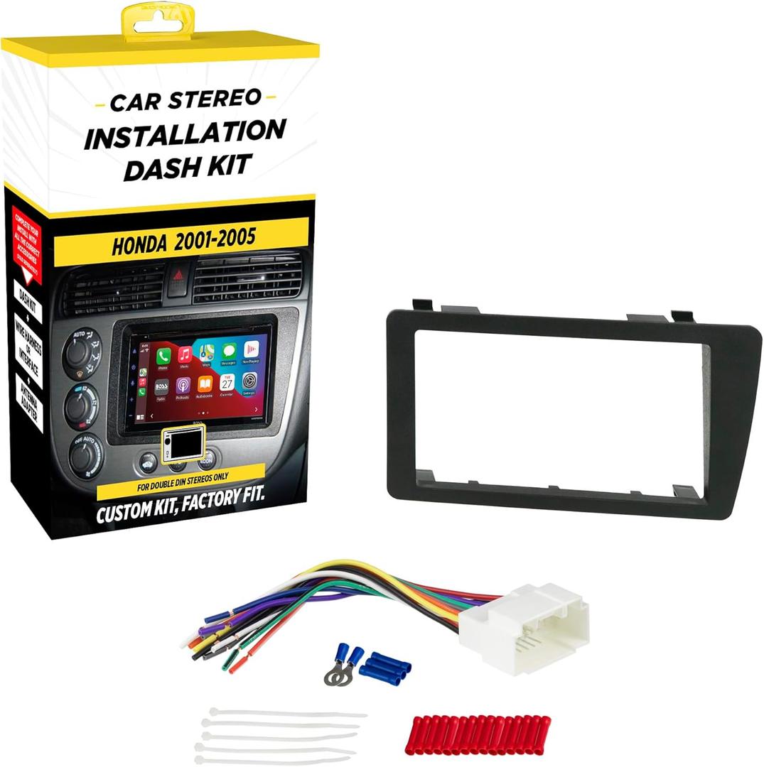 Scosche ICHA6BN Double DIN Radio Install Dash Kit Compatible with Select 2001-05 Honda Civic - Factory Radio Brackets Required - Complete Basic Car Stereo Installation Kit - Does Not Retain SWC