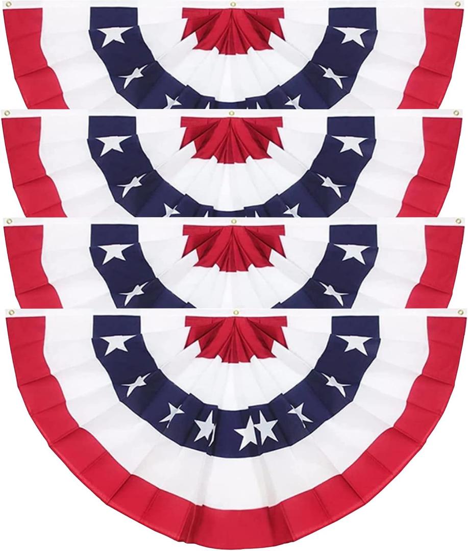 3 x 6 Ft American Pleated Fan Flag, USA Patriotic Half Fan Bunting Flag, Bunting Flags Outdoor 4th of July Decoration FlagS (Set of 4)