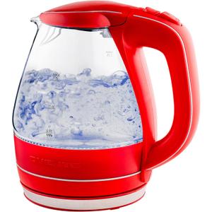 OVENTE Electric Kettle, 1.5L Borosilicate Glass Countertop Water Heater and Boiler for Coffee or Tea, BPA-Free, Auto Shut-Off, Boil-Dry Protection, Removable and Washable Spout Filter, Red KG83R (1.6 Quarts)