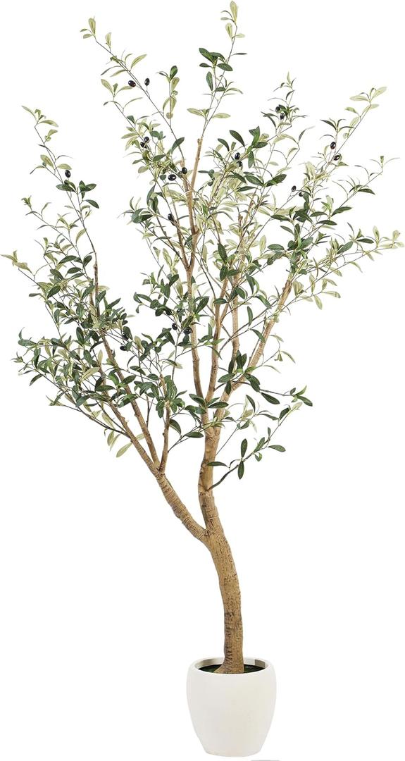 Artificial Olive Tree with White Pot - 7.5FT Faux Olive Tree for Home Decor