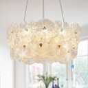 Modern Gold Glass LED Chandelier 20" Elegant Lotus Leaf Dimmable Ceiling Chandeliers with Remote Control Luxury for Foyer Entryway Living Dining Room(3000K-6500K)