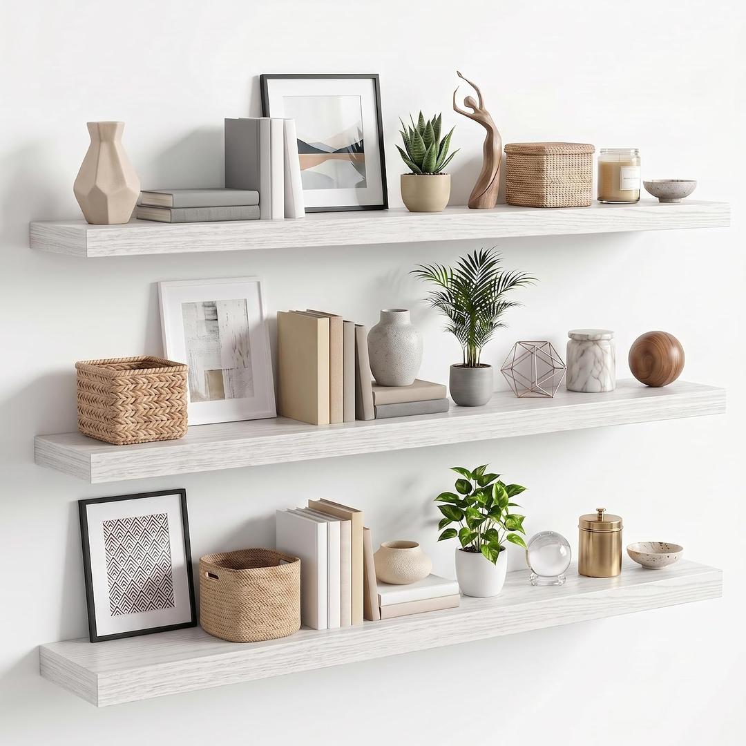 Long Floating Shelves 48", 3 Pcs Wall Shelves, Invisible Brackets, 48in