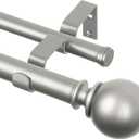 KAMANINA 1 Inch Double Curtain Rod 72 to 144 Inches(6-12 Feet), Silver Curtain Rods for Windows 66 to 120 Inches, Heavy Duty Drapery Rod with Round Finials