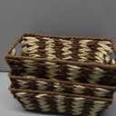 Paper Rope Storage Baskets for Shelves Organizing, Small Hand Woven Wicker Organizer Basket with Handle for Bathroom Toilet Paper Storage, Beige and Brown, 3-Pack