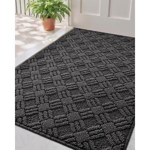 LUMI Indoor Door Mat, Absorbent Non-Slip Thin Doormat, Washable Door Mats, Woven Pattern Inside Floor Mat, Ideal for Entryway, Front Door, Home Decor, 32"x48", Woven Grey