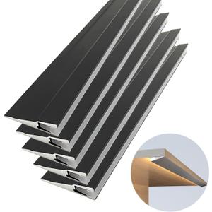 5Pack 1M/3.3ft Ultra-Thin Led Aluminum Profile, 45 Oblique Lighting Cabinet LED Lamp, Invisible H7mm Surface Mounted Wardrobe Layer Shelf Panel Hard Bar Strip Light Channel System(Black)
