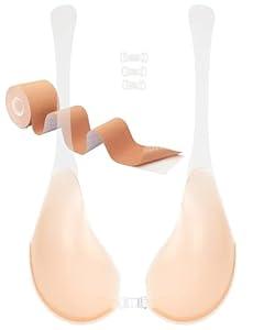 TITU Plunge Strapless Pushup Bra  Silicone Sticky Bra Adhesive Backless Bras for Large Breasts G Beige