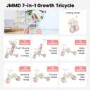 JMMD Baby Tricycle, 7-in-1 Foldable Kids Trike with Adjustable Parent Handle, Safety Harness & Wheel Brakes, Removable Canopy, Stroll Trike for Boys & Girls Ages 18 Months-5 Years, Pink, Medium
