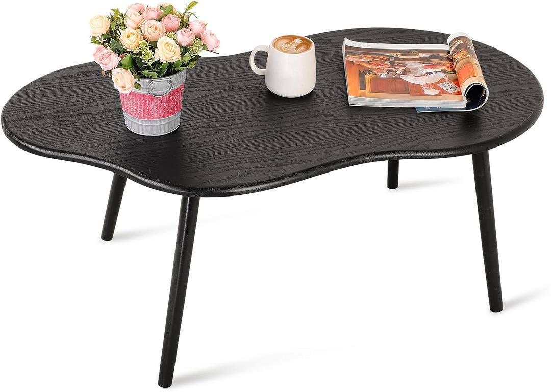 Small Coffee Table Black Cloud Coffee Table for Small Spaces Modern Center Table Unique Irregular Coffee Table with Wood Legs Living Room Mid-Century Sofa Table, 39.5 Inches X 20 Inches X 16.5 Inches