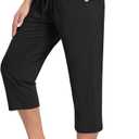TARSE Women's Capri Yoga Pants Loose Soft Drawstring Workout Sweatpants Causal Lounge Pants with Pockets (Black, XXL)