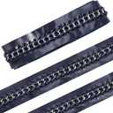 2 Yards PU Leather lace up Faux Zipper Trims Ribbon Black 1.3 Inch Wide Soft Gold Alloy Chain Gimp Braid Decorative Trimming Tape Webbing Strap for DIY Craft Sewing Clothes Decor