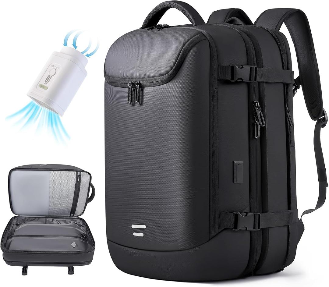 Vacuum Backpack Travel with Pump, 50L Expandable Vacuum Compression Backpack with Vacuum Seal, Water Resistant 17 Inches Laptop Backpack for Women & Men with USB Charging Port