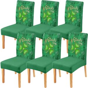 Faptoena Happy St.Patrick's Day Dining Chair Covers Set of 6,Green Shamrock Parsons Chair Slipcovers,Lucky Clover Kitchen Decor Chair Seat Cover Protectors(Shamrock,6 Pack)