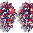2 Pack 21'' Patriotic Teardrop Swag Wreaths for Cabinets Artificial 4th of July Swag Wreath with Red White Blue Tulips Floral and Berries for Independence Day Memorial Day Front Door Porch Window Wall