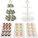5 Pack Dessert Table Display Set, 2 Sets 3 Tier Cupcake Stand, 3 Pcs Food Serving Trays, Tiered White Plastic Cup Cake Tower for Birthday Baby Shower Wedding and Tea Party Supplies (5, Large)