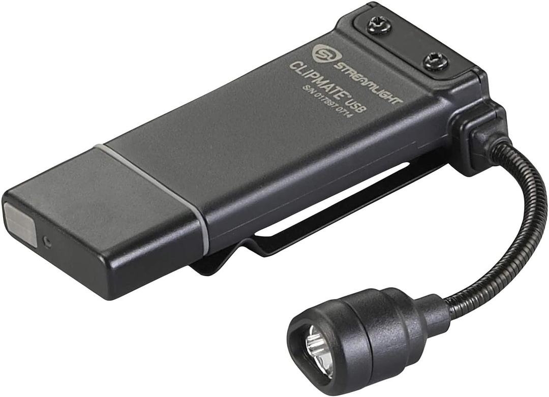 Streamlight 61126 ClipMate 70-Lumen USB Rechargeable, Compact Clip-On Light with 120-Volt AC Wall Adapter, Black with White and Red LEDs