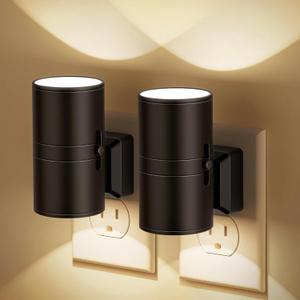Night Lights Plug into Wall, Dimmable Night Light Plug in, Modern Night Lights with Dusk to Dawn Light Sensor, Soft White 3000K, 0-100LM Adjustable Brightness Nightlight for Hallway Bedroom, Pack of 2 (Warm - Black Shade)