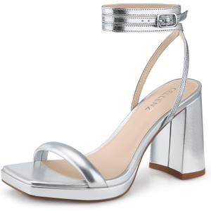 CELLENZ Women Chunky Platform Heels: 3.9 Inch High Heel, Party, Prom, Square Open Toe Heeled Sandals, Strappy Sexy Comfortable Dressy Wedding Shoes, 10