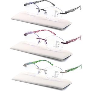 Progressive Multifocus Reading Glasses for Women Multifocal Rimless Womens Readers Trifocal Blue Light Blocking