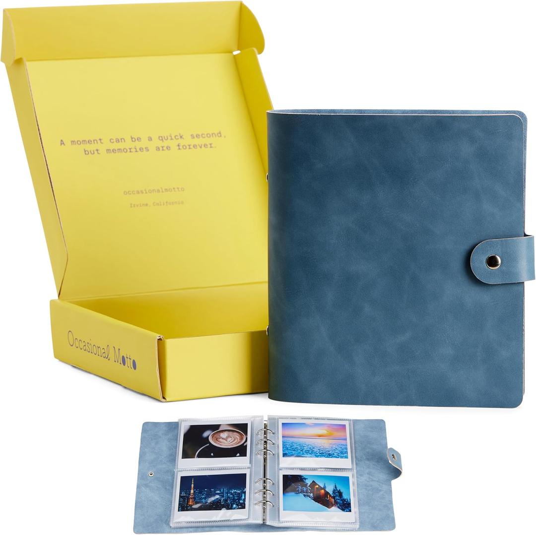 140 Pockets Sophisticated Textured PU Leather Photo Album For Fujifilm Instax Wide 300 Camera, Polaroid 600 Photo, Polaroid i-Type Photo (Stone Blue, For Instax Wide/i-Type) (For Instax Wide / i-Type (140 Pockets))