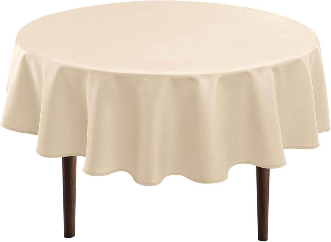 Hiasan Round Tablecloth 40 Inch - Waterproof Stain Resistant Spillproof Polyester Fabric Table Cloth for Dining Room Kitchen Party, Beige