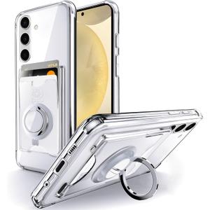 Shields Up for Samsung Galaxy S24 Plus Case, Minimalist Wallet Case with Card Holder & Ring Stand, Drop Protection Slim Protective Shockproof Cover - Clear