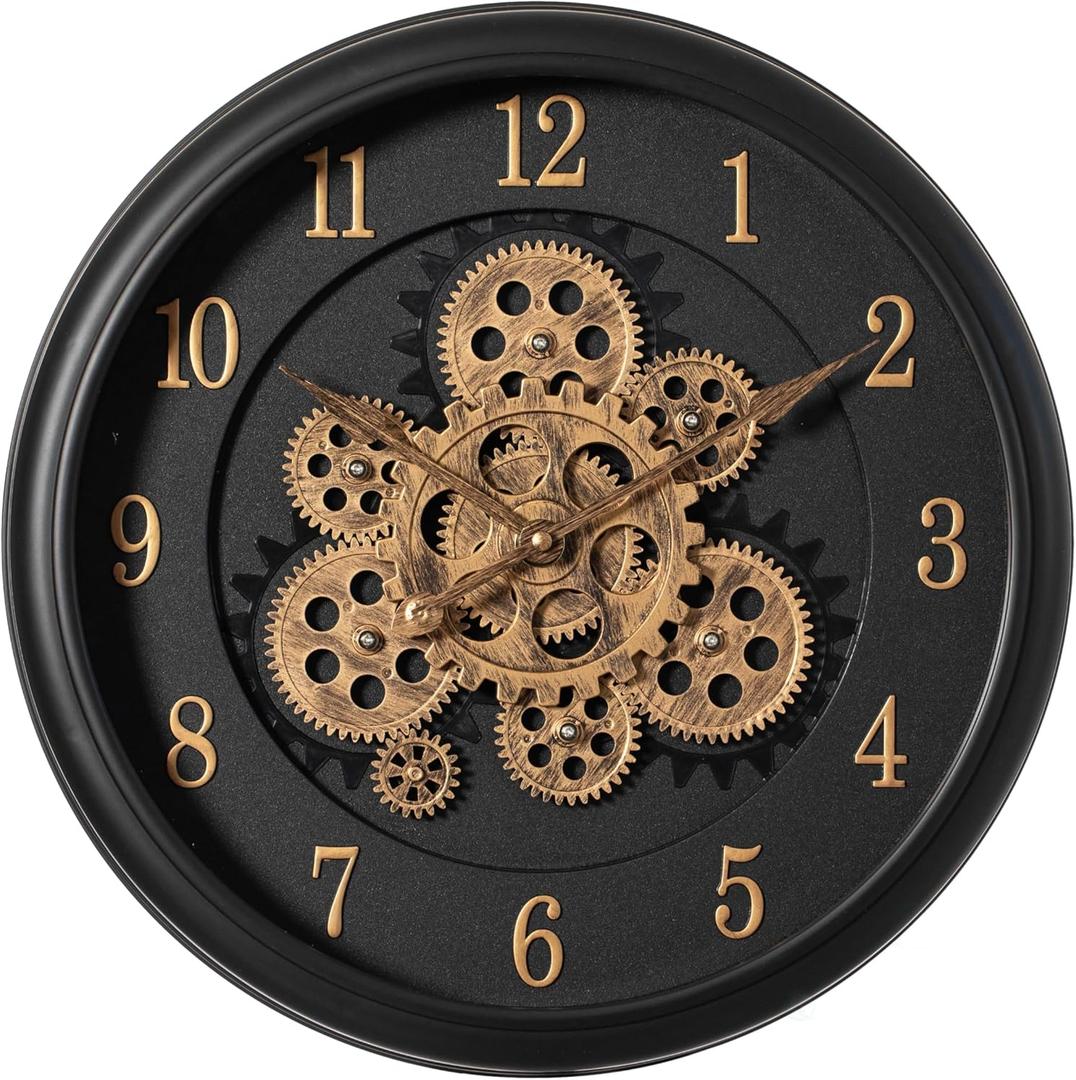 Clockswise 16'' Industrial Exposed Rotating Gear Wall Clock Steampunk Aesthetic with Vintage-Inspired Design Rustic Accents & Mechanical Charm Perfect for Living Room Bedroom Office or Entryway Dcor