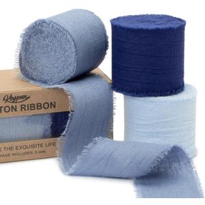 Keypan Blue Set Ribbon 1-1/2 Inch x 15 Yards Crinkle Fabric Cotton Ribbons for Gift Wrapping Wedding Invites Baby Shower DIY Crafts Home Decor