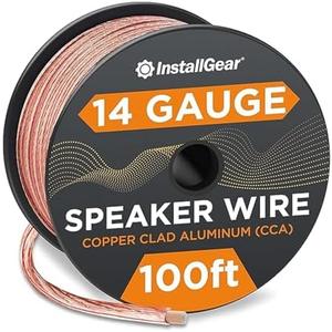 InstallGear 14 Gauge Wire AWG Speaker Wire (100ft - Clear) - Speaker Cable for Car Speakers Stereos, Home Theater Speakers, Surround Sound, Radio, Automotive Wire, Outdoor - Speaker Wire 14 Gauge