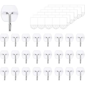 25 Small Wall Hooks for Hanging, with 30 Removable Strips, Clear Hanger Hooks, Damage-Free Utility Hooks with Adhesive Strips, Wire Toggle Wall Hook for Key, Hat, Decor, Door, Clear, Value Pack