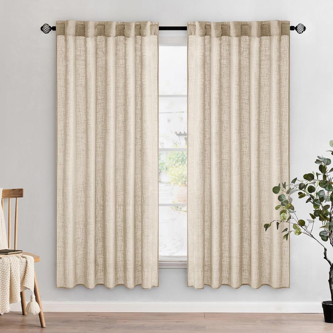 MIULEE Light Taupe Linen Curtains 72 Inch Length 2 Panels for Bedroom Living Room, Soft Linen Textured Window Drapes Semi Sheer Light Filtering Back Tab Rod Pocket Farmhouse Modern Burlap Look Decor