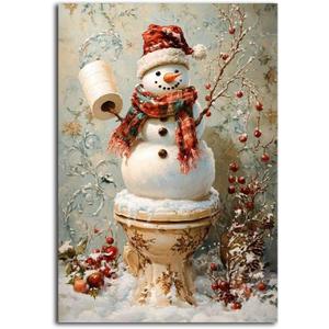 NTEUMM Christmas Wall Art Snowman Wall Decor Snowman on The Toilet Christmas Pictures Home Decorations Winter Scene Painting Farmhouse Poster Living Room Wall Art Canvas Prints Canvas Roll 16x24 inch (Color2-Unframed)