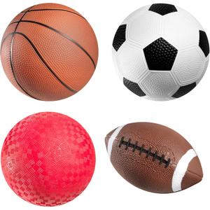 Sports Balls for Kids & Toddlers - (Pack of 4) 5-inch Sports Set Includes Football, Small Size Soccer, Basketball, and Playground Balls, Fun Indoors & Outdoor Toys (Hand Pump Included) (Regular)