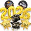 2026 Graduation Party Decorations - 9 Pcs Black Gold Graduation Foil Balloons Set Congrats Grad 2026 Graduation Cap Balloons for Graduation Decorations Class of 2026