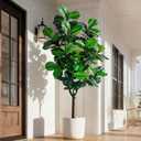Erimda Artificial Fiddle Leaf Fig Tree 7ft with White Planter Realistic Fiddle Leaf Lyrata Plant Tall Fake Tree with Natural-Looking Leaves Fake Tree for Indoor Outdoor Home Office Decor