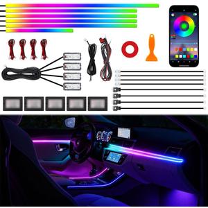 Acrylic Interior Car Ambient Lighting Kits, LED Strip Lights with Wireless APP, Neon Fiber Optic Lights Function LED Strip for Car with Music Modes (18 In 1)