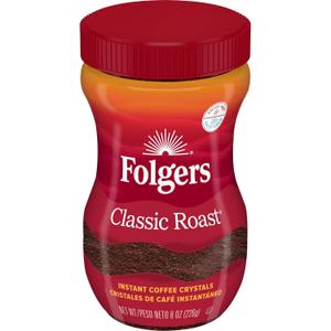 Folgers Classic Roast Instant Coffee, 8 Ounce, BBD 11/04/2027