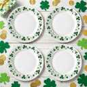 Hushee 6 Pcs St. Patrick's Day Ceramic Shamrock Plates 6 Inch Irish Dessert Platter Serving Plate Clover Leaf Salad Dishes Tableware for St. Patrick's Celebration, Dinner Party, Gift (Stylish)
