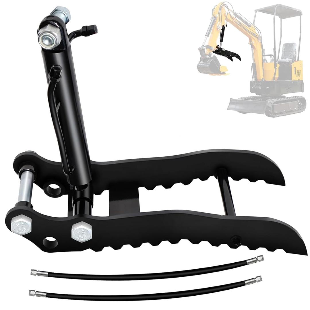 MMS Mini Excavators Hydraulic Thumb Clip, Single Hole Metal Grab Thumb Clip fits for 0.8-1.5Ton Small Digger, with 2*M14 Hoses and Screws