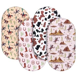 4 Pcs Western Bassinet Sheets for Boys 32 x 16 x 3 Inches Cowboy Crib Sheets Set for Standard Bed and Toddler Mattresses, Rectangle Soft Breathable West Jockey Print Newborn Bedding for Girl Boys