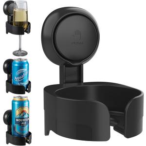 TAILI Suction Cup Wine Glass Holder for Shower, Removable Wall-Mounted Bath Cup Holder for Beer, Wine, Drinks, Enjoy in The Spa, Bathroom, Kitchen, etc. Black