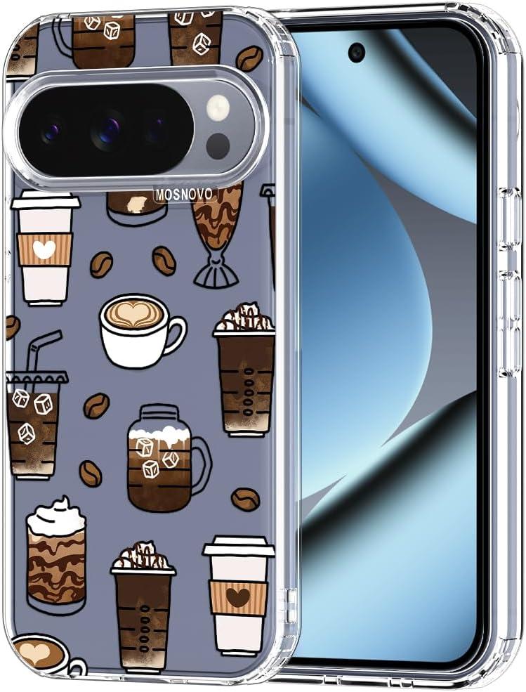 MOSNOVO Case for Google Pixel 10 Pro XL, [Buffertech 6.6ft Military-Grade Drop Protection] [Anti Peel Off Tech] Clear TPU Bumper Phone Case Cover Design - Coffee