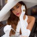 VIBILIA Long Opera Gloves for Women, 1920s Satin Tea Party Gloves Costume, Stretchy Adult Size Glove for Wedding Bridal Dress (White)