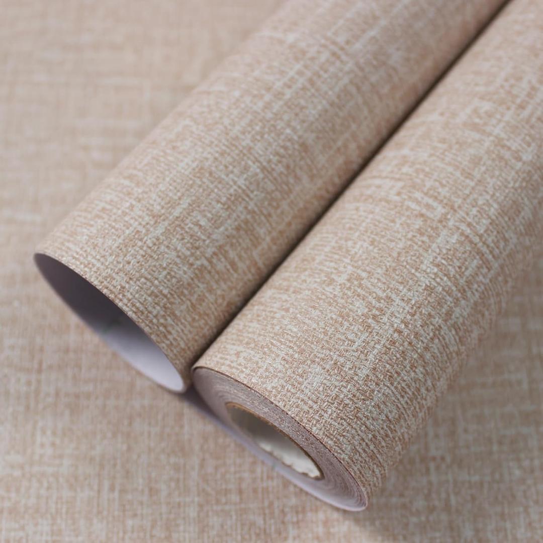 WADILE Grasscloth Peel and Stick Wallpaper 23.6in x 236in, Textured Contact Paper for Cabinets, Faux Linen Wall Paper Pull and Stick, Fabric Vinyl Wallpaper Self Adhesive Khaki