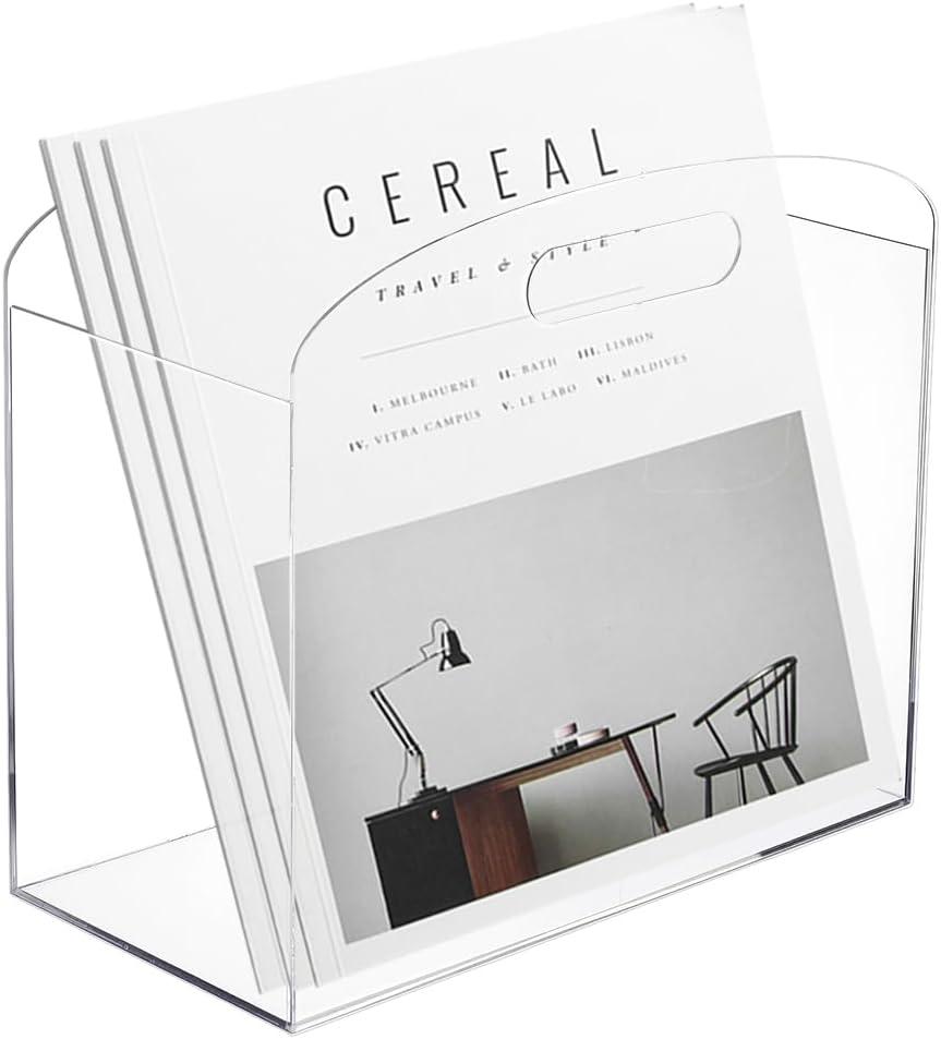 UNICRAFTALE Acrylic Magazine Holder Transparent Acrylics Newspaper Magazines Stand Organizer with handles Rectangle Acrylic File Storage Book Basket Box for Office Bedroom Home