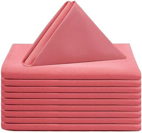 Your Chair Covers Cloth Polyester Napkins, 20 x 20 Inch, Washable Dinner Fabric Linen Napkins with Hemmed Edges for Restaurant, Wedding and Holiday Pack of 10 (Coral)