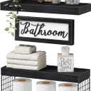 QEEIG Bathroom Shelves Over Toilet - Paper Storage Wall Mounted Farmhouse Decor Decorations Aesthetic Dcor Sign Small Floating Shelf 2+1 Set 16 inch, Black (020B)