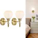 Vintage Milk Glass Wall Sconces Set of 2, Brushed Gold Flower Bud Wall Lamps for Bedroom Bathroom Living Room Hallway, E26 Base Bedside Wall Sconce Not Included Bulbs