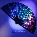 Folding Fan UV Glow Rave Bamboo Hand Fan Carnival Decoration Dancing Party Wedding Night Club Concert Tai Chi Kung Fu Large (Multicoloured-6)