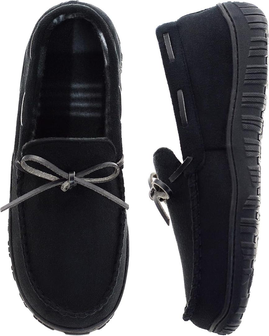 VLLy Mens Moccasin Slippers Breathable Memory Foam House Slippers Indoor/Outdoor House Shoes (13, Black)